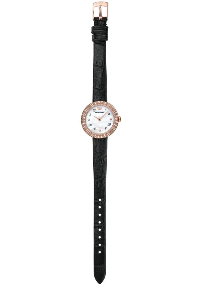 Emporio Armani Rosa Quartz Mother Of Pearl White Dial Black Leather Strap Watch For Women - AR11356 - Image 10